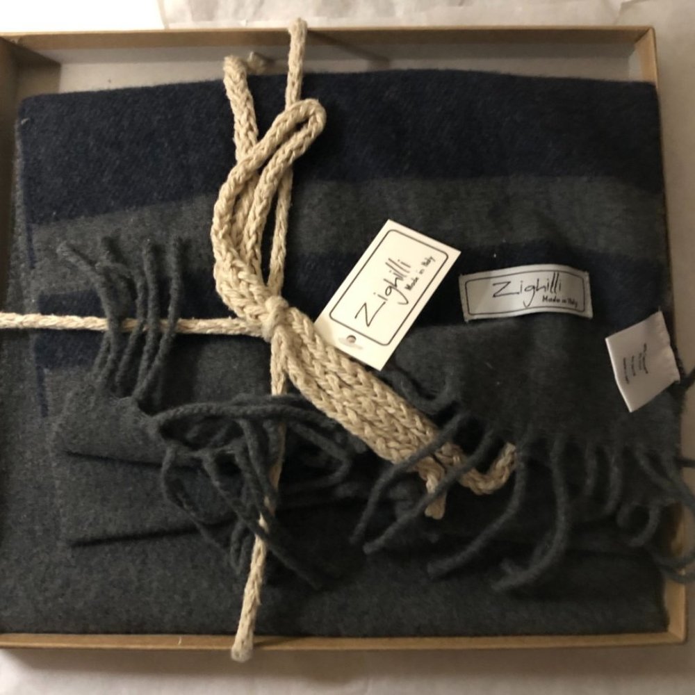 Zighilli Cashmere Blend Blue Gray Scarf